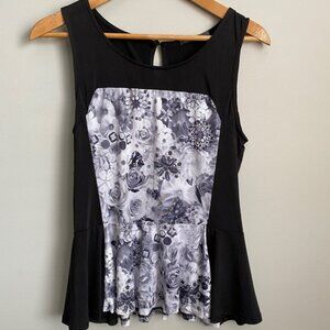 Suzy Shier Women's Sleeveless Floral Gray Peplum Top Size Large